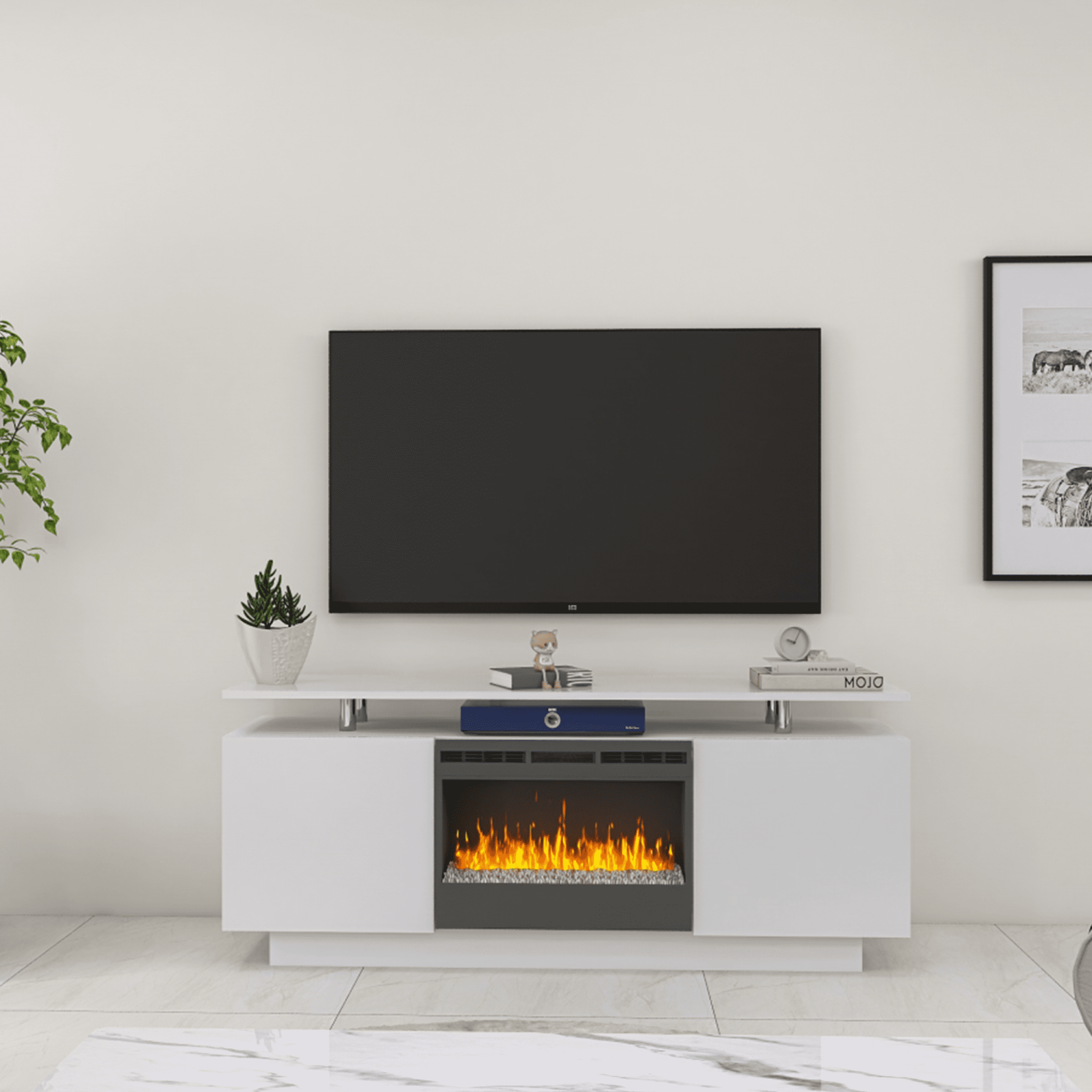 160CM high gloss TV cabinet tv unit with fireplace ,have heat and flame ...