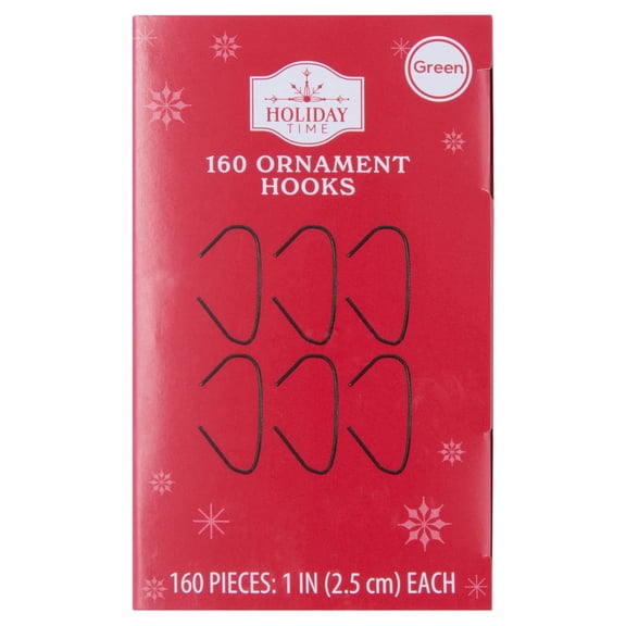 Green Christmas Ornament Hooks, 1", 160 Count, by Holiday Time