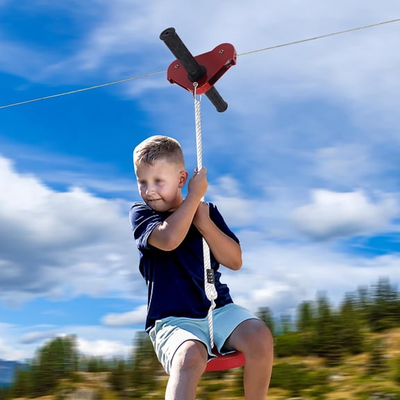 160FT Zip Line Kit with Stainless Steel Spring Brake and Seat for Outdoor Climbing Rope Swing