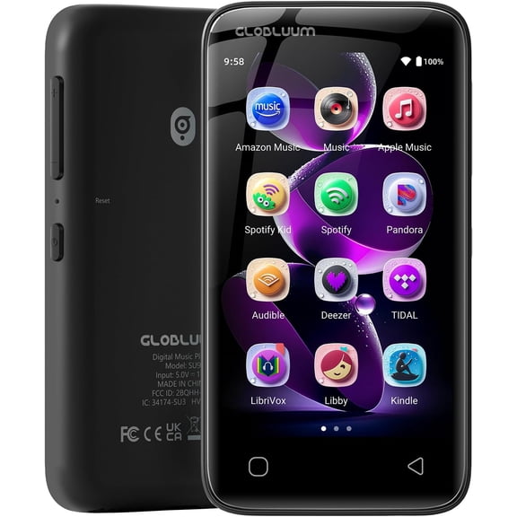 160GB MP3 Player with Bluetooth 5.0 and WiFi, Music Player with Spotify, Audible, Music, Pandora, Libby, Spotify Kids, 4" Touchscreen Android MP4 Player with HiFi Sound (Black)