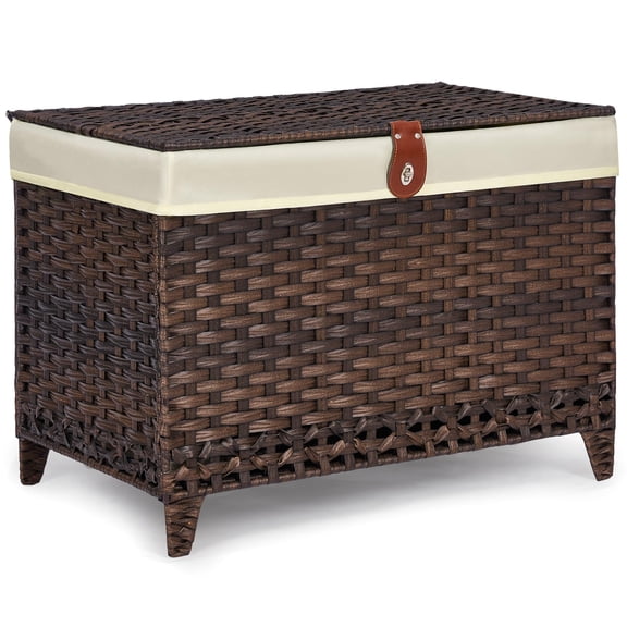 160L Brown Wicker Storage Chest with Lid and Removable Liner Bag