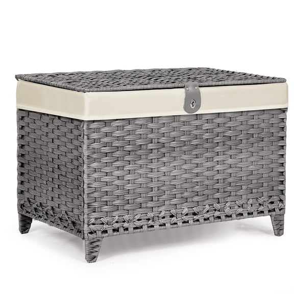 160L Grey Wicker Storage Trunk with Lid and Removable Liner Bag