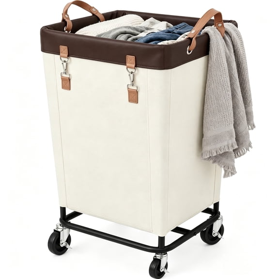 StorageWorks 160L Laundry Basket with Wheels, Large Rolling Hampers for Clothing Organizer, Dirty Clothes Basket for Hotel, Home, Closet, Dorm, Beige