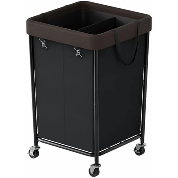 160L Laundry Hamper with Wheels, 2 Section Large Laundry Basket with Removable Bag, Steel Frame Dirty Clothes Hamper, Rolling Laundry Cart for Bedroom, Bathroom, Dorm, Hotel, Black