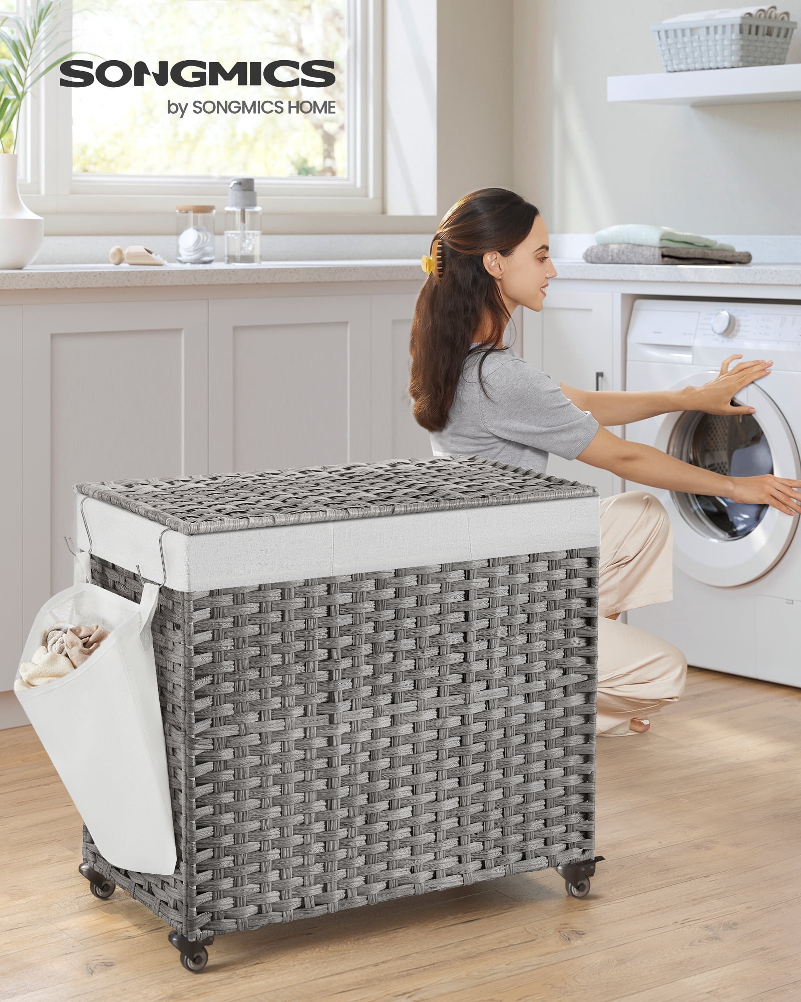 Free Shipping! SONGMICS 160L Laundry Hamper with Lid Rolling