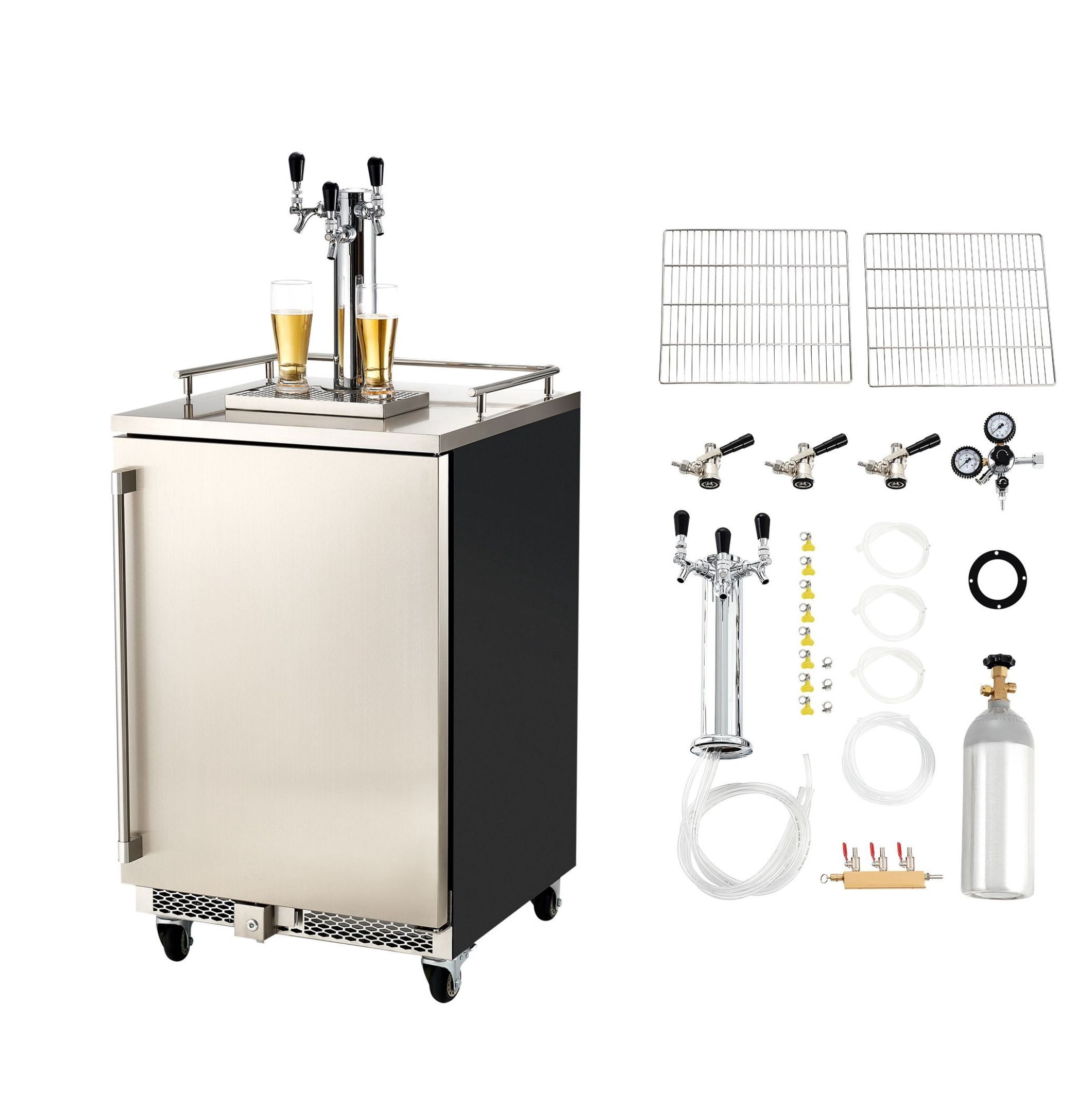160L Triple Tap Beer Kegerator with 5lbs CO2, Full Size Draft Dispenser ...