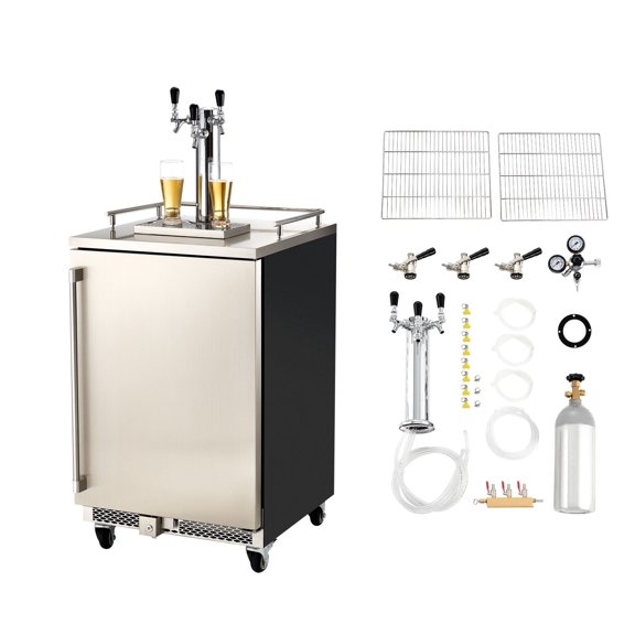 160L Triple Tap Beer Kegerator with 5lbs CO2, Full Size Draft Dispenser for D System, Holds 3 Sixth or 2 Slim Lock Kegs, Digital Thermostat 30-75F, Home Bar Cooler