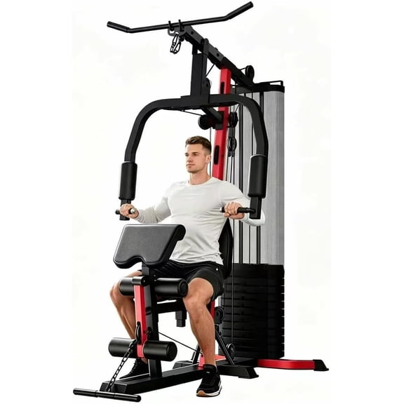 160LB Weight Stack Home Gym Equipment, Multifunctional All-in-One Workout Station, Full Body Strength Training System