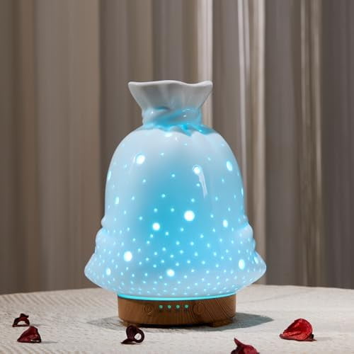 160ML Ceramic Diffuser for Essential Oils Lucky Bag Aromatherapy Diffuser Ultrasonic Cool Mist Humidifier with Intermittent Mist Modes Waterless Auto Off for Room Office