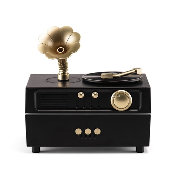 160ML Essential Oil Diffuser wiht Bluetooth Speaker, Ultrasonic Humidifier with Remote Control, Color LED Light, Retro Gramophone Design for Home Bedroom Office Desk Decor