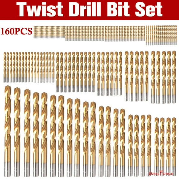 160PCS 3/64"-1/2" Drill Bit Set HSS Titanium Multi Drill Bits Twist Metal Tools