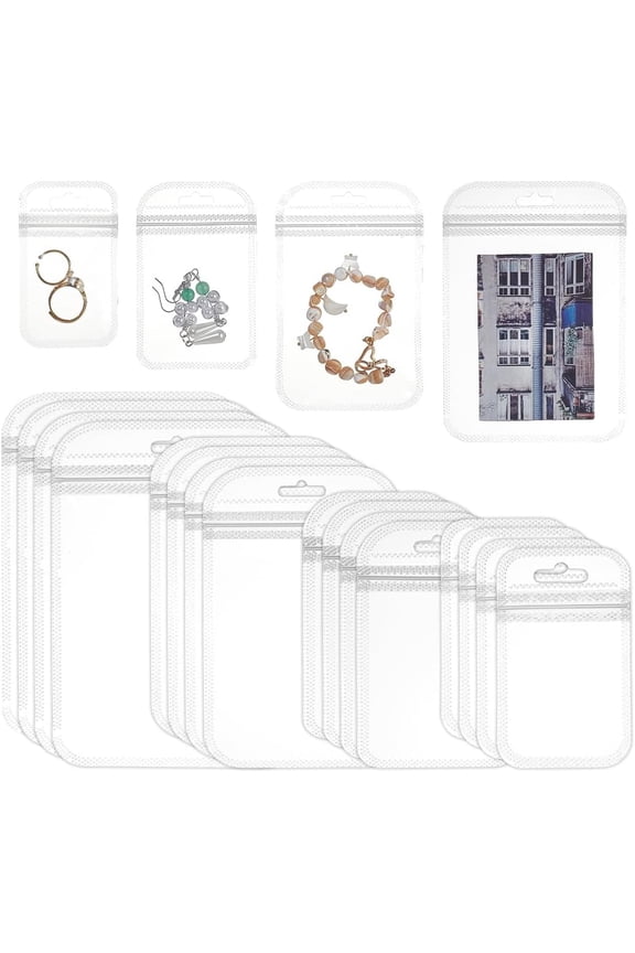 160PCS 4 Styles Transparent Plastic Zip Lock Bags Clear Plastic Zipper Bags Sealable Pouches PVC Packing Pouch Lock Bags for Holding Jewelry Earrings Rings
