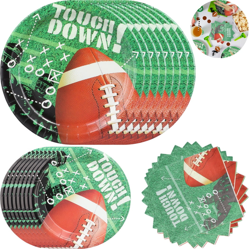 160PCS Football Party Supplies Kit, Football Party Decorations with Dinner Plates, Dessert Plates, Napkins, Disposable Super Bowl Gameday Decorations, Serves 50
