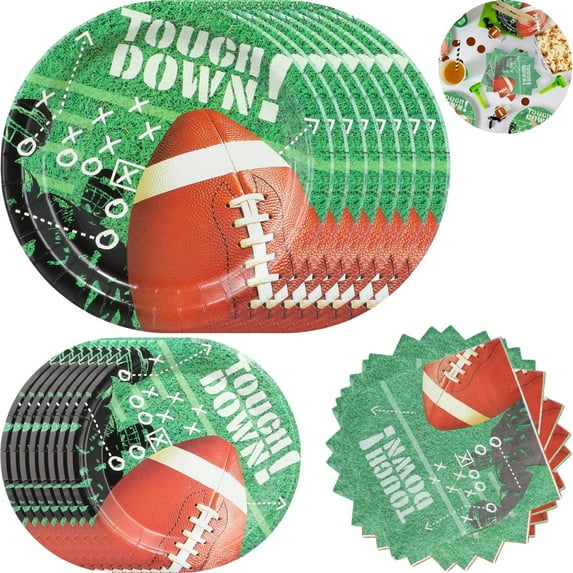 160PCS Football Party Supplies Kit, Football Party Decorations with Dinner Plates, Dessert Plates, Napkins, Disposable Super Bowl Gameday Decorations, Serves 50