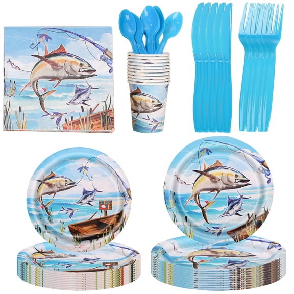 160PCS Party Supplies Ocean Whale Pattern AFN1Disposable Paper Plates Cups Napkins Plastic Forks Knives Spoons Serve 20 Guests Dinnerware for Birthday Wedding Graduation