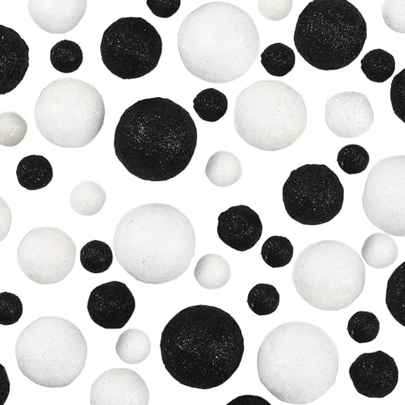 160Pcs 10 Styles Glitter Foam Balls White Vase Filler Balls Black Glittered 12mm 15mm 20mm 24mm 28mm No Hole Gloss Bead Decorative Ornaments Pom Pom for Home Party Wedding Decor Table Scatter Gray