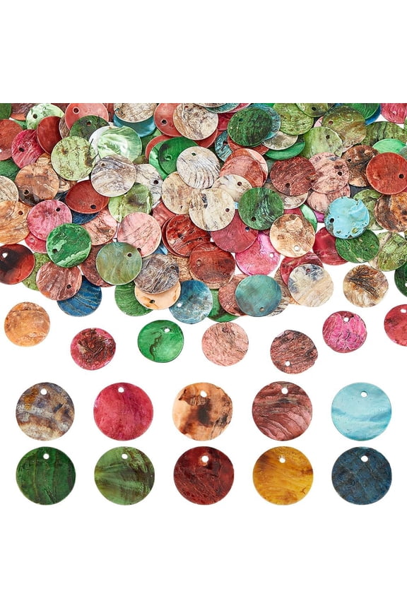 160Pcs 10 Styles Natural Akoya Shell Pendants Dyed Disc Charms Mixed Color 14.5~15.5x1~2mm hole: 1.4~1.5mm 16pcs/style creative