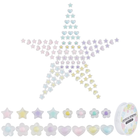 160Pcs 16 Styles Transparent Acrylic Beads and 1 Roll Elastic Thread for DIY Stretch Bracelets Making Kits Mixed Color Beads: 10pcs/style