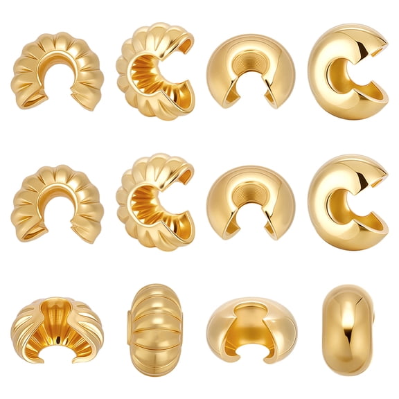 160Pcs 2 Styles Brass Crimp Bead Covers Long-Lasting Plated Real 18K Gold Plated 3.5~4x2~2.5mm Hole: 1.2~1.5mm 80pcs/style