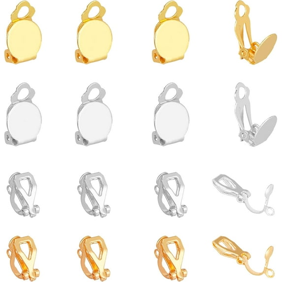 160Pcs 2 Styles Iron Clip-on Earring Findings Non Pierced Earring Converter Stud 2 Colors Round Tray Earring Clip with 160Pcs Rubber Ear Nuts for Jewelry Making