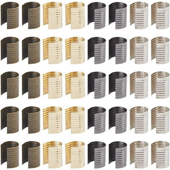 160Pcs 4 Colors Cord End Crimps 11.5x15mm Silver Golden Metal Iron Round Fastener Crimping String Foldable Cylindrical Openings Leather Rope Cords for DIY Tassel Bags Jewelry Making DIY Crafts