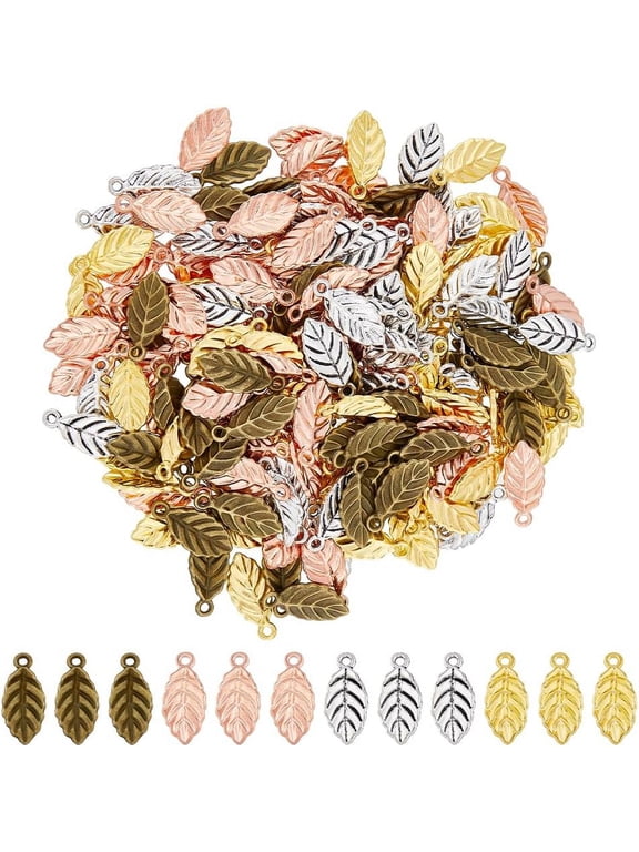 160Pcs 4 Colors Leaf Charms Alloy Leaf Pendants Gold Rose Gold Bronze Silver Fall Leaf Charms Nature Jewelry Making Pendants for DIY Crafts Hole: 1mm