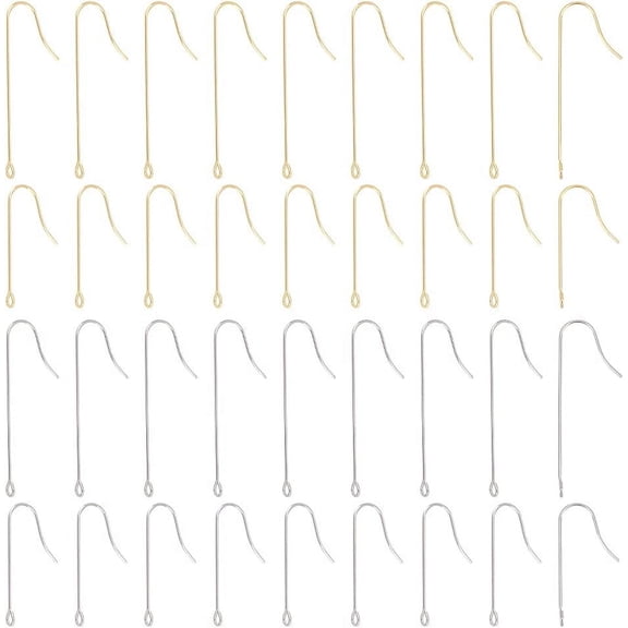 160Pcs 4 Style 316 Surgical Stainless Steel Earring Hooks with Vertical Loops Golden & Stainless Steel Color 28~40x3mm Hole: 1.5mm 21 Gauge