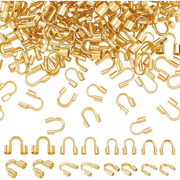 160Pcs 4 Styles 18K Gold Plated Wire Guardian and Protectors U Shape Wire Guard Loops Thread Protector Findings for Earring Bracelet Necklace Jewelry Making DIY Craft Supplies Gold