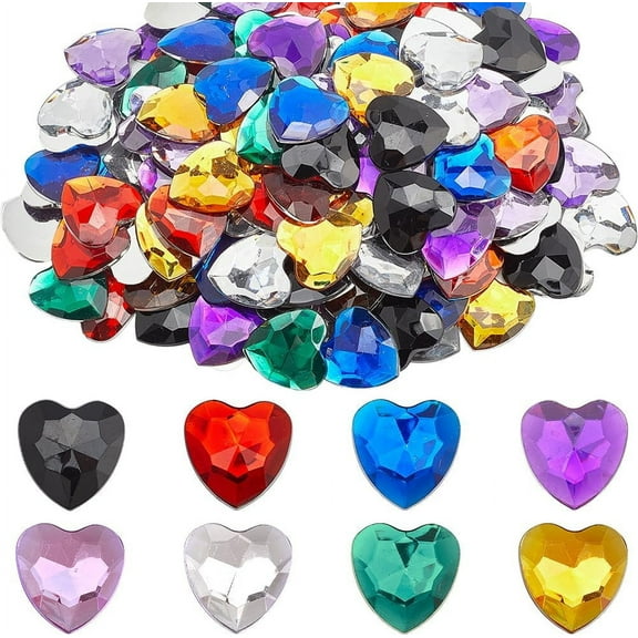 160Pcs 8 Colors Heart Acrylic Rhinestones Colorful Flat Back Faceted Rhinestone Flatback Plastic Gems Costume Jewels Embellishments for Jewelry Making Sewing DIY Crafts Home Wedding Decor