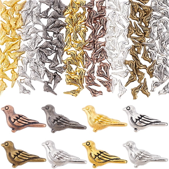 160Pcs 8 Colors Tibetan Style Alloy Beads Bird Mixed Color 7x14x4.5mm Hole: 1mm 20pcs/color