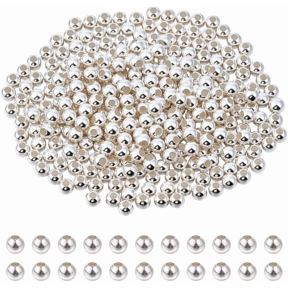 160Pcs 925 Sterling Silver Plated Spacer Beads Smooth Round Ball Brass Beads 5mm Stackable Loose Beads Finding Bulk for DIY Bracelet Necklace Earring Jewelry Making DIY Crafts