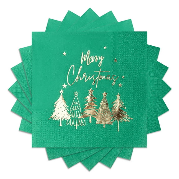 MyMealivos 160Pcs Merry Christmas Napkins Five Xmas Trees Disposable Napkins for Holiday Dinner Party-Green