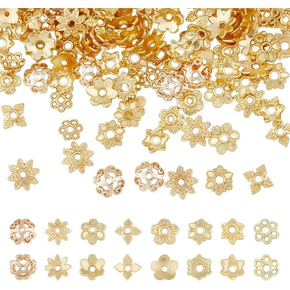 160Pcs Flower Bead Cap Real 18K Gold Plated Flower End Cap Multi-Petal Filigree Cup Shape Bead Golden TibetanStyle Spacer Beads
