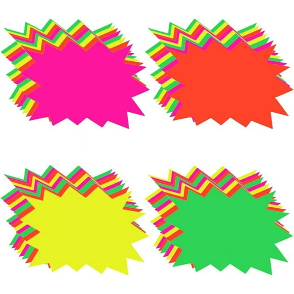 160Pcs Fluorescent Starburst Sale Signs, 5x6.6 Inch Neon Paper Star Burst Retail Price Labels Tags, Blank Star Shape Paper Signs for Retail Store, Party, Grocery Shop, Classroom(4 Colors)