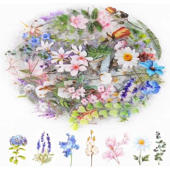 160Pcs Natural Flower Stickers for Scrapbooking,Self-Adhesive Transparent Flower Stickers Scrapbook Supplies Journaling Supplies for Adult Card Making Letters DIY Water Bottle Cards Decoration