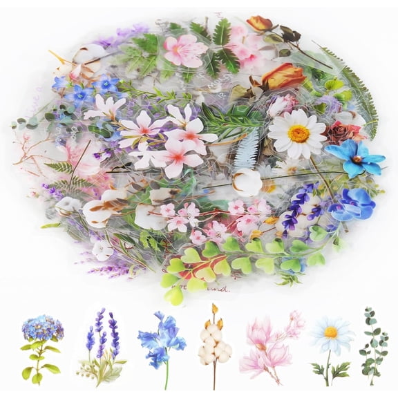 160Pcs Natural Flower Stickers for Scrapbooking,Self-Adhesive Transparent Flower Stickers Scrapbook Supplies Journaling Supplies for Adult Card Making Letters DIY Water Bottle Cards Decoration