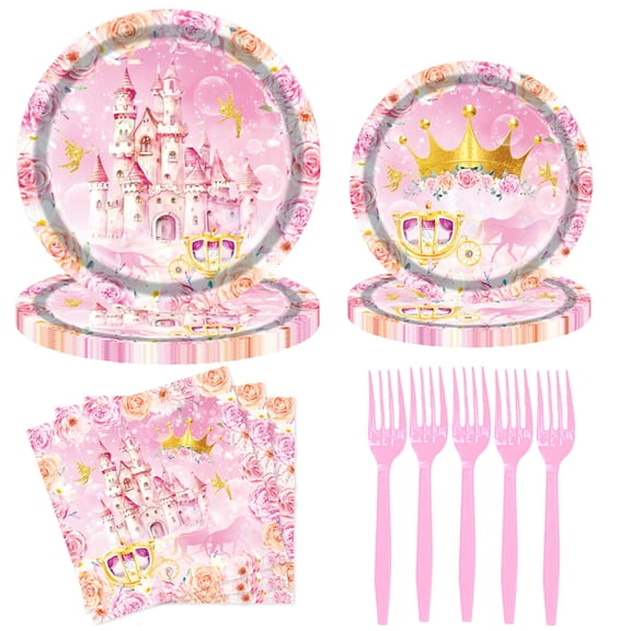 160Pcs Princess Castle Birthday Decorations Party Tableware Set for 40 Guests, Include Dinner Dessert Plate Napkins and Forks, Watercolor Magical Fairytale Birthday Party Supplies for Girls