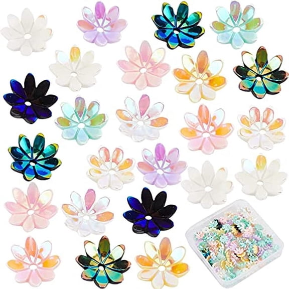 160Pcs Resin Flower Beads Caps AB Color Daisy Flower Bead End Caps Assortment Flower Petal Bead Accessories