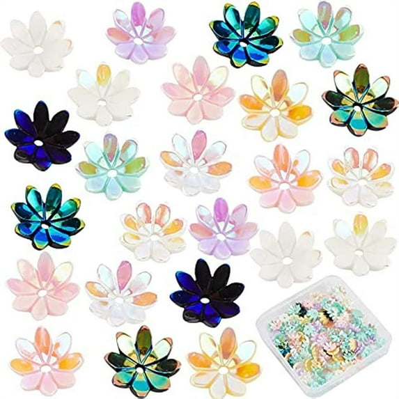 160Pcs Resin Flower Beads Caps AB Color Daisy Flower Bead End Caps Assortment Flower Petal Bead Accessories