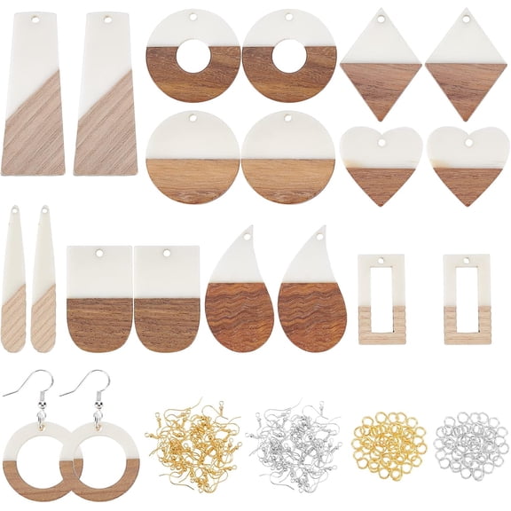 160Pcs Resin Wooden Earring Pendants Mixed Shape Resin Walnut Wood Earring Vintage Resin Wood Statement Earring with Hooks and Jump Ring for Jewelry Making DIY Crafts - 10 Styles Mixed Color