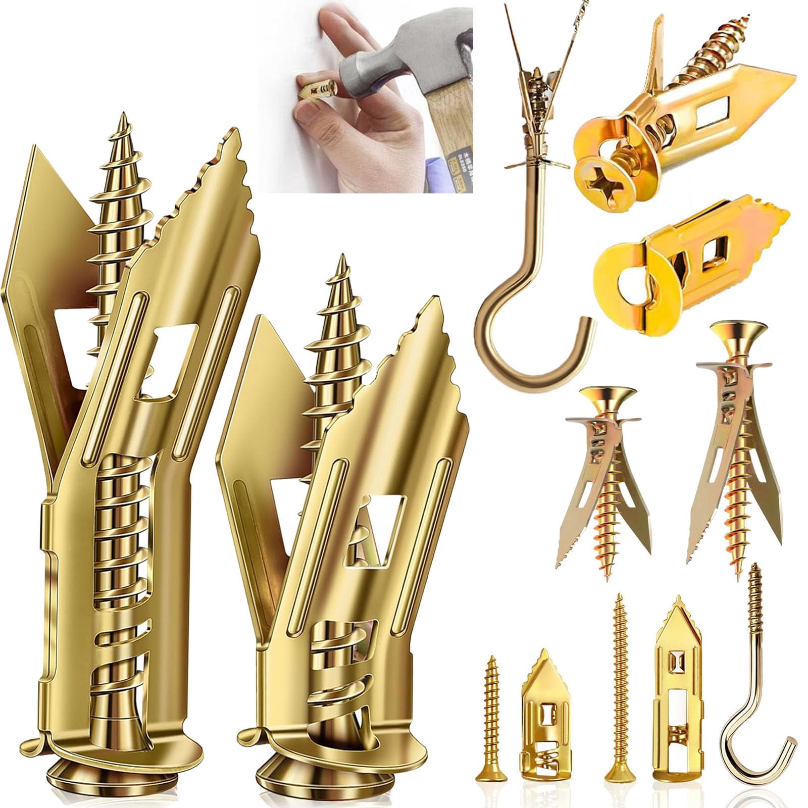 160Pcs Self Drilling Drywall Anchors with Screws Kit,Zinc Plated Steel,2 Sizes Expansion Screws and 2 Sizes Wall Anchors.No Drill Hole Needed for Mounting TV,Shelf,Mirror,Cabinet,Picture Frames
