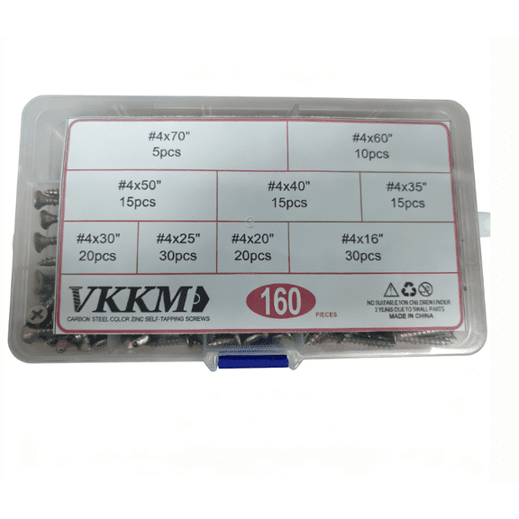 160Pcs Self-Tapping Screws Assortment Kit, Color Galvanized Carbon Steel Cross Recessed Flat Head Screws, 9 Sizes with Storage Box for Indoor/Outdoor Woodworking, Drywall Installation & DIY Projects