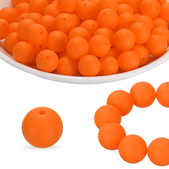 160Pcs Silicone Beads 12mm Round Rubber Focal Beads Bulk for Pens Keychain Bracelet Necklace DIY Crafts Making, Orange-Red