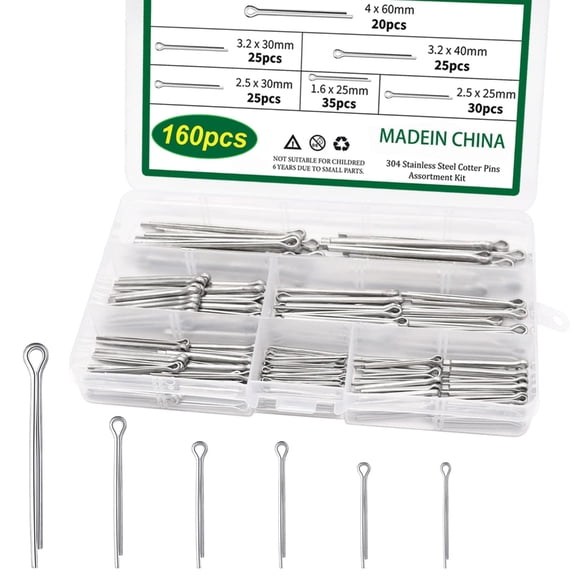 160Pcs Stainless Steel Cotter Pin Assortment with Assortment Box Safety Cotter