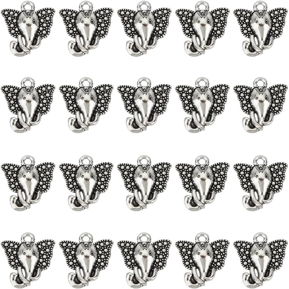 160Pcs Tibetan Style Zinc Alloy Elephant Head Charms Antique Silver 16x15x4mm Hole: 2mm