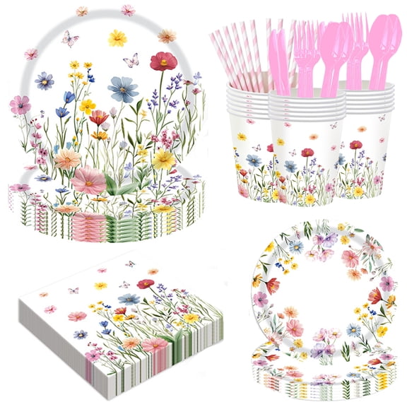 160Pcs Wildflower Party Supplies Birthday Decorations, Spring Floral Paper Plates and Napkins Tableware for Spring Summer Picnic Wedding Tea Party Baby Shower, Serve 20 Guests