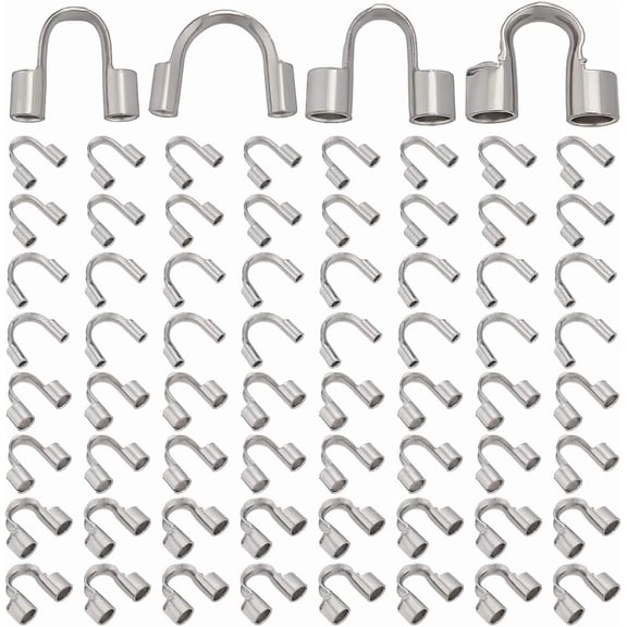160Pcs Wire Guardian 4 Style U Shape Stainless Steel Wire Guard Loops Thread Protector Tube Findings with 0.6mm Hole for DIY