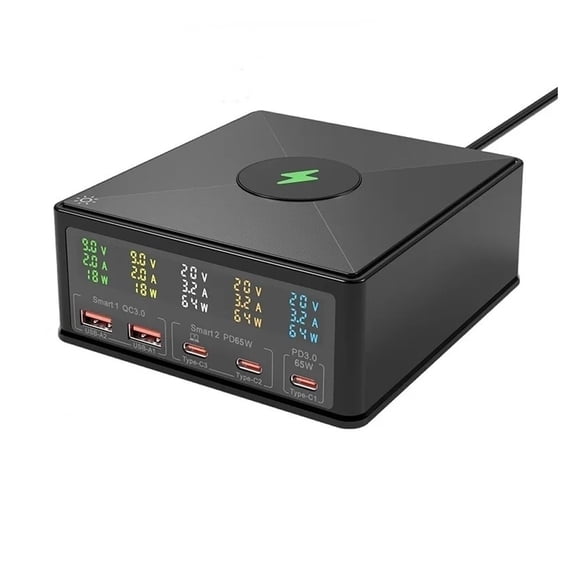 160W USB Charger Station 15W Wireless Charger LCD Display USB-C QC3.0 PD 65W Fast Charger