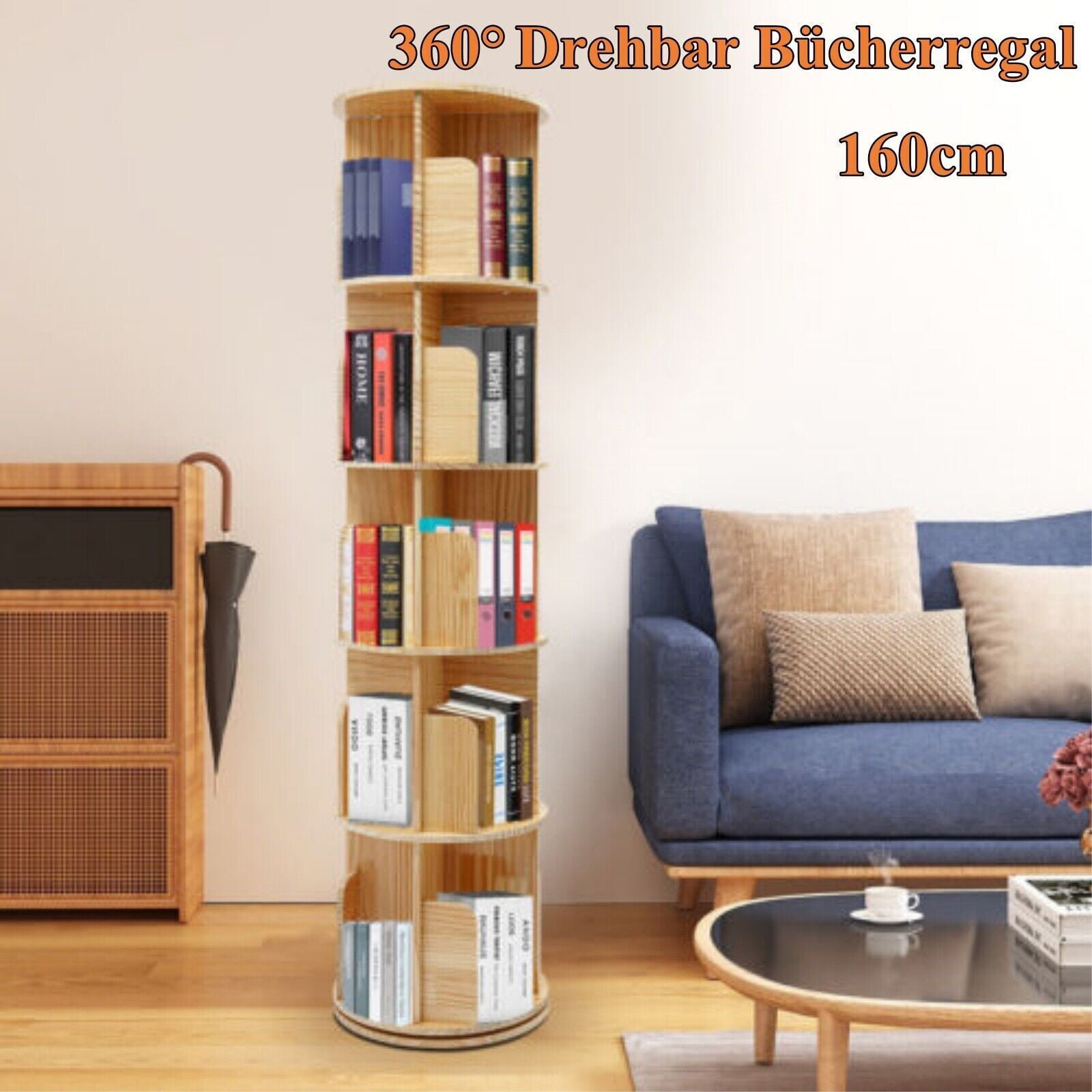 160cm Bookshelf Rotatable Corner Shelf Rotatable Bookshelf 5 Sturdy ...