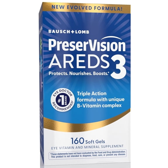 PreserVision AREDS3 Eye Vitamins with Additional 8 B-Vitamin Complex, 3-in-1 Macular Supplement, 160 Softgels